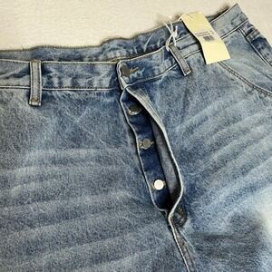 MIMI Mens Light Wash Denim Carpenter Jeans Distressed Frayed Hem Button  Fly 42L